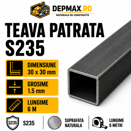 Teava patrata 30 x 30 x 1.5 mm, 6 metri